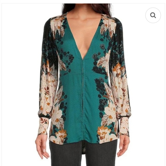 Free People Tops - Free People Mikayla Floral Print Tunic Top Green XS